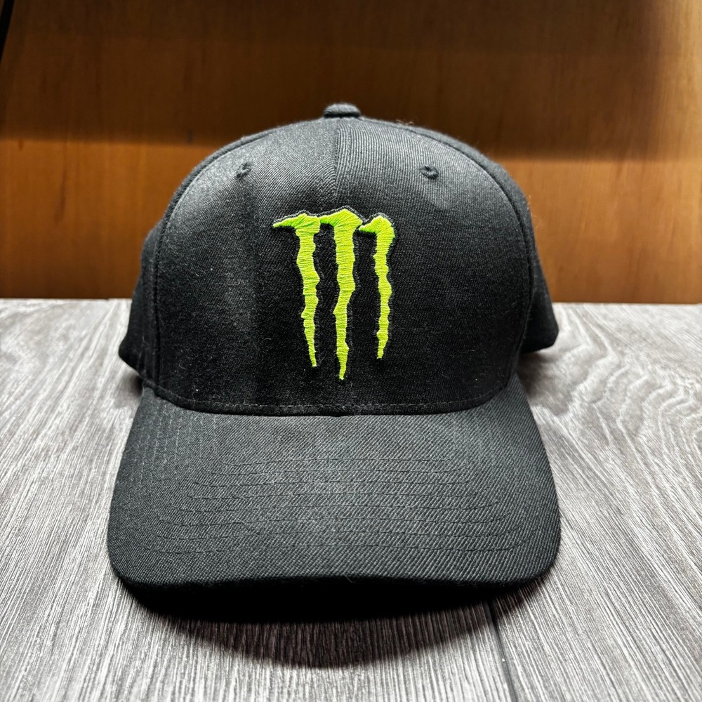 Monster Energy Flexfit Hat Black Neon Green Claw Logo Y2K Yupoong Cap L-XL